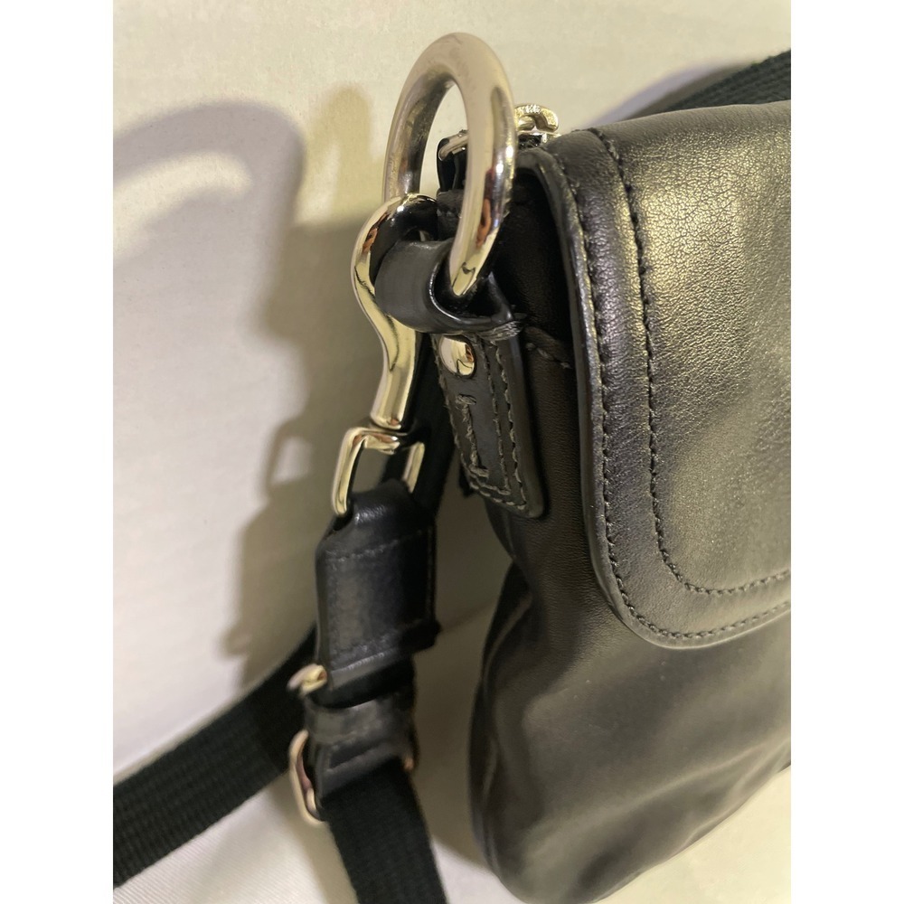 Coach Black Leather Flap Crossbody Bag Silver Buckle Adjustable Web Strap Small - Picture 10 of 12